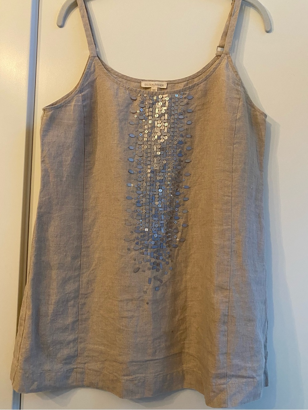 Eileen Fisher Beige Linen Sequin-Embellished Camisole